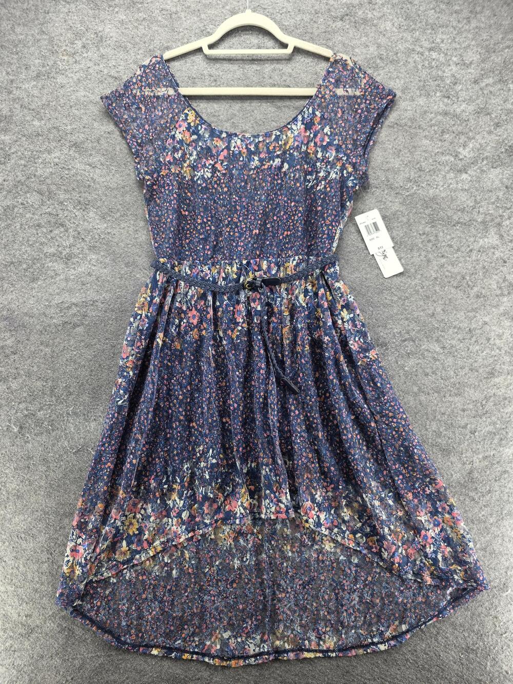 Love Reign Dress Womens XL Blue Fit & Flare Hi-Low Sundress Lace Smocked Floral